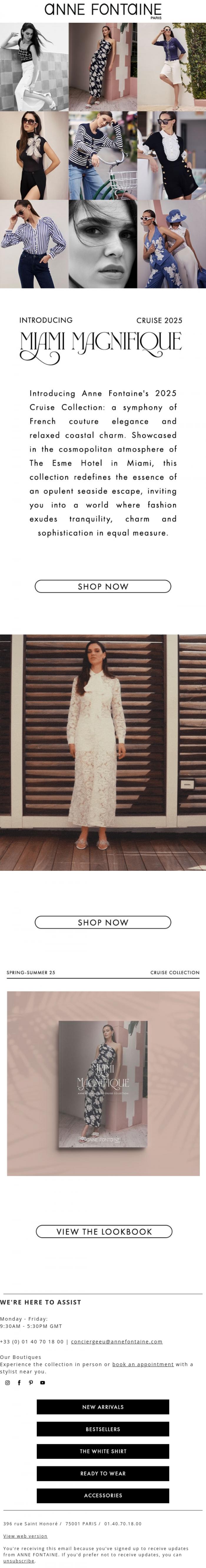 Email Design Inspiration from Anne Fontaine, Miami Magnifique : Anne Fontaine's 2025 Cruise Collection 💙