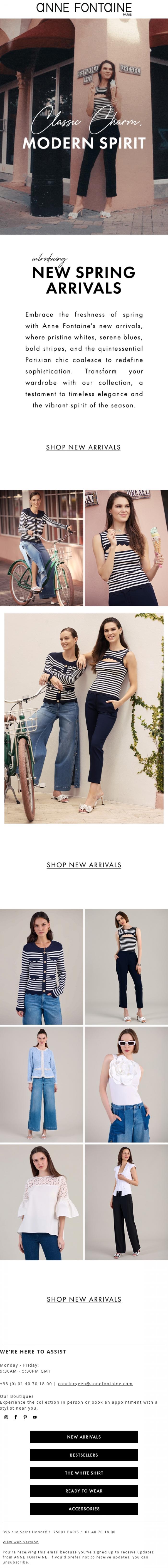 Email Design Inspiration from Anne Fontaine, New Spring Arrivals - Classic Charm, Modern Spirit 💄