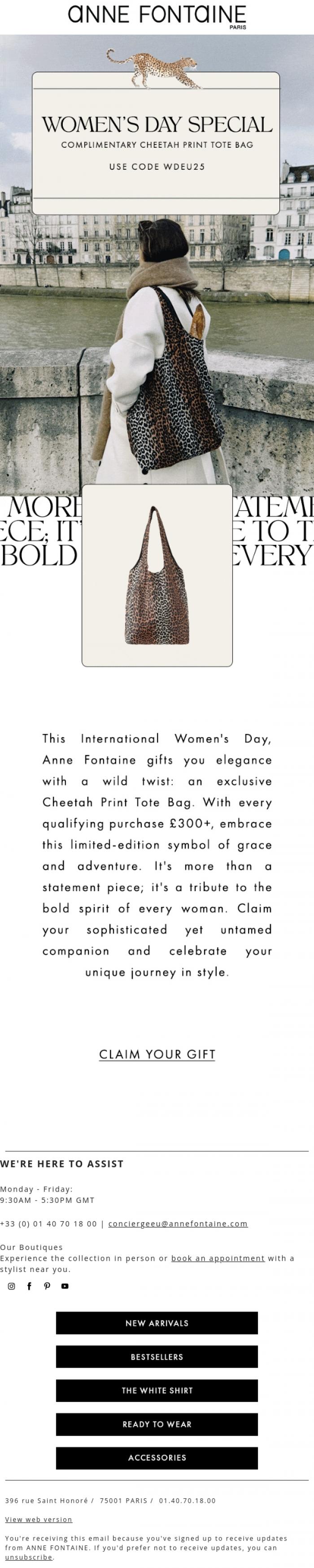 Email Design Inspiration from Anne Fontaine, Celebrate Women's Day with a Gift 💝