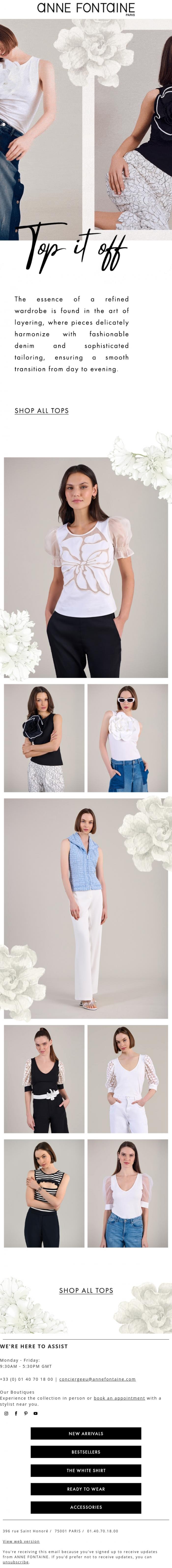 Email Design Inspiration from Anne Fontaine, Top It Off : Find the Perfect Spring Top 💐