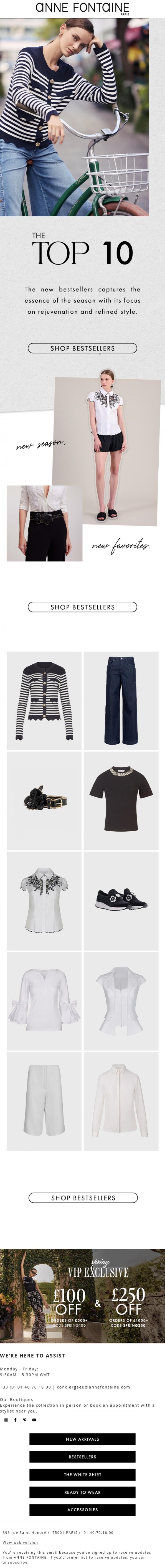 Email Design Inspiration from Anne Fontaine, Spring Favorites : The New Bestsellers 🔥