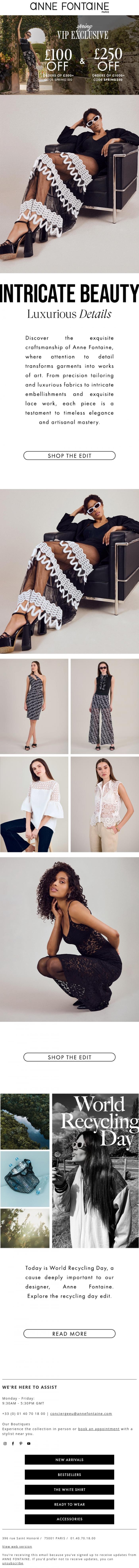 Email Design Inspiration from Anne Fontaine, Celebrate World Recycling Day with Elegance