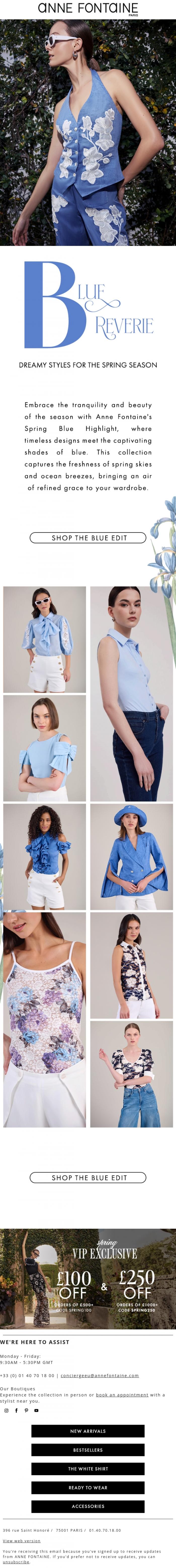 Email Design Inspiration from Anne Fontaine, Blue Reverie : Dreamy Styles for the Spring Season 💙