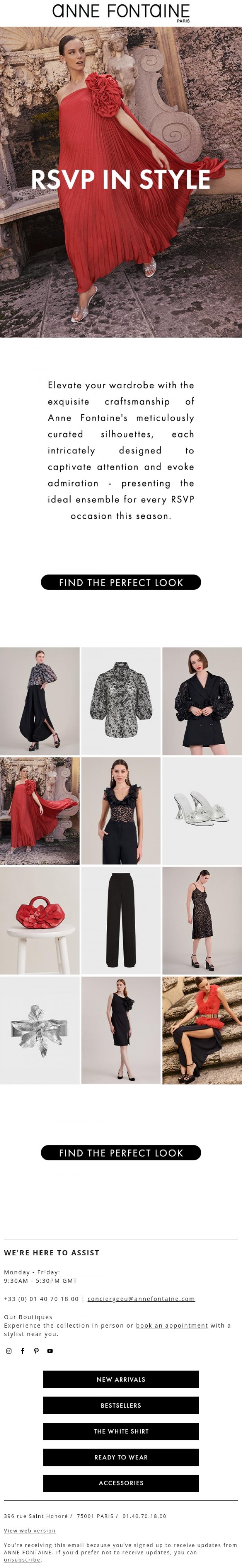 Email Design Inspiration from Anne Fontaine, RSVP - The Art of Chic, Exclusively Yours