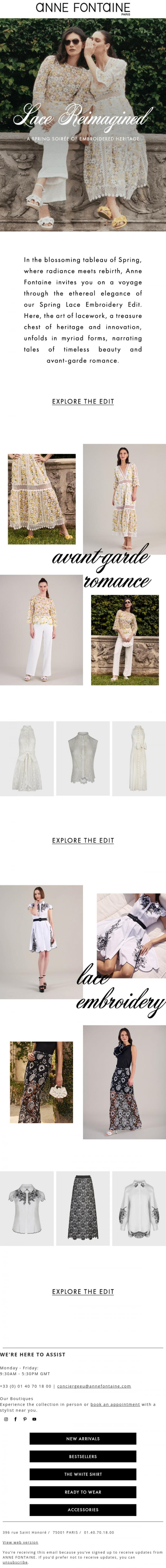 Email Design Inspiration from Anne Fontaine, Lace Reimagined : A Spring Soir&eacute;e Of Embroidered Heritage