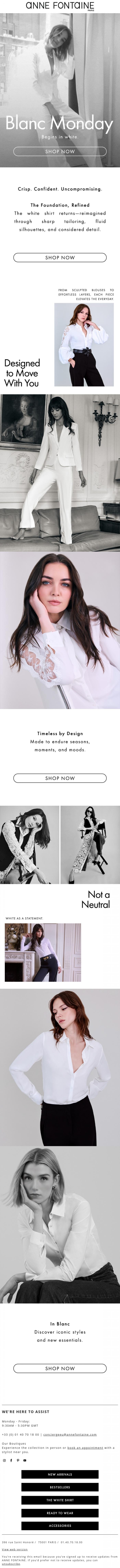 Email Design Inspiration from Anne Fontaine, Blanc Monday Has Arrived