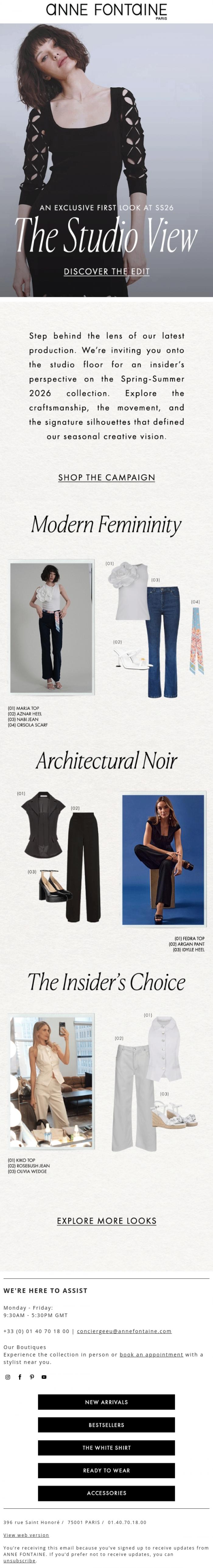 Email Design Inspiration from Anne Fontaine, Inside The Spring-Summer 2026 Collection