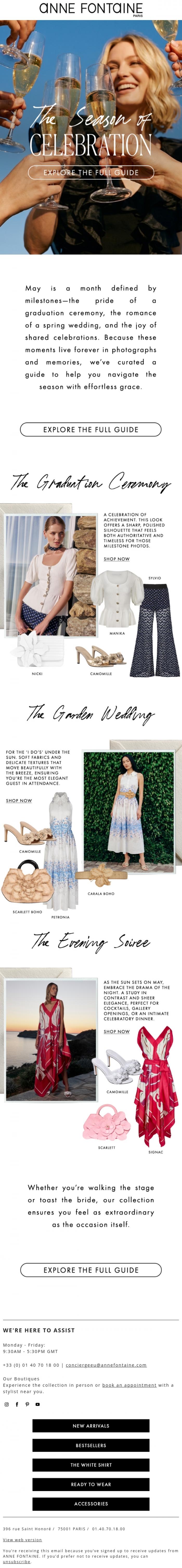 Email Design Inspiration from Anne Fontaine, The Celebration Wardrobe