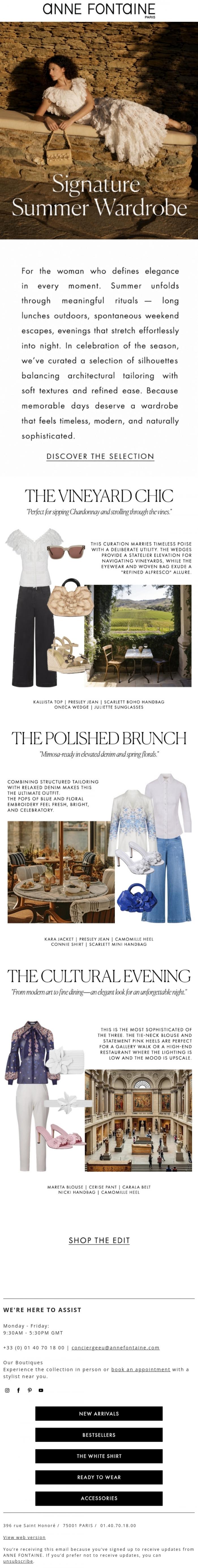 Email Design Inspiration from Anne Fontaine, Your Signature Summer Wardrobe