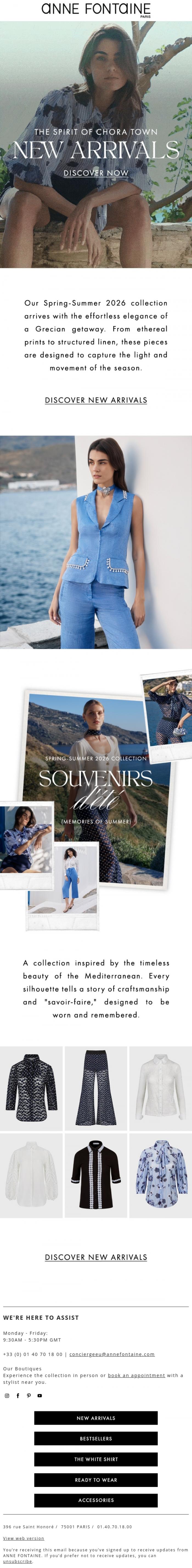 Email Design Inspiration from Anne Fontaine, New Arrivals: Mediterranean Beauty
