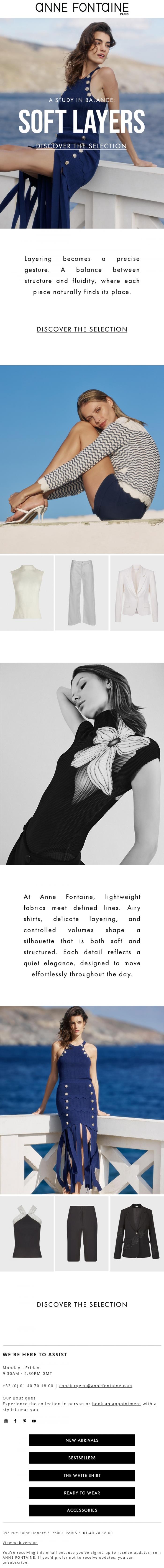 Email Design Inspiration from Anne Fontaine, The Art of Summer Layering
