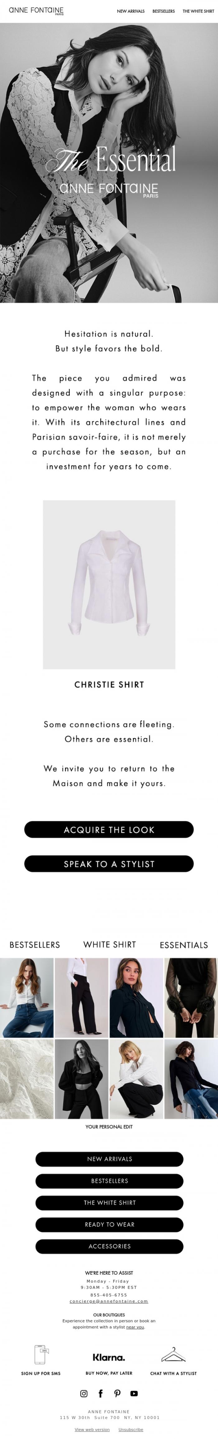 Email Design Inspiration from Anne Fontaine Paris, Elegance Awaits - Revisit Your Curated Selection