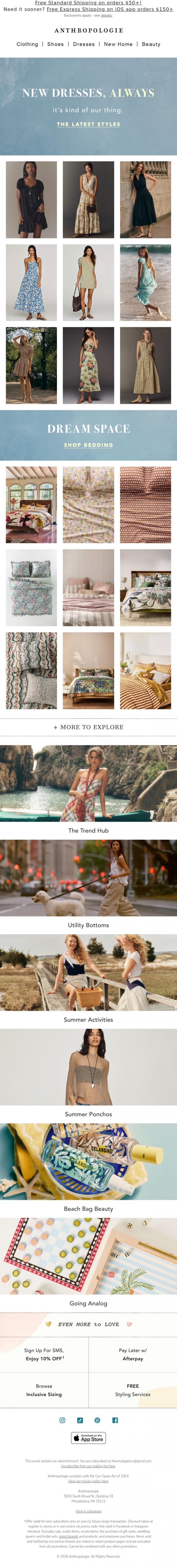 Email Design Inspiration from Anthropologie, NEW dresses for the season