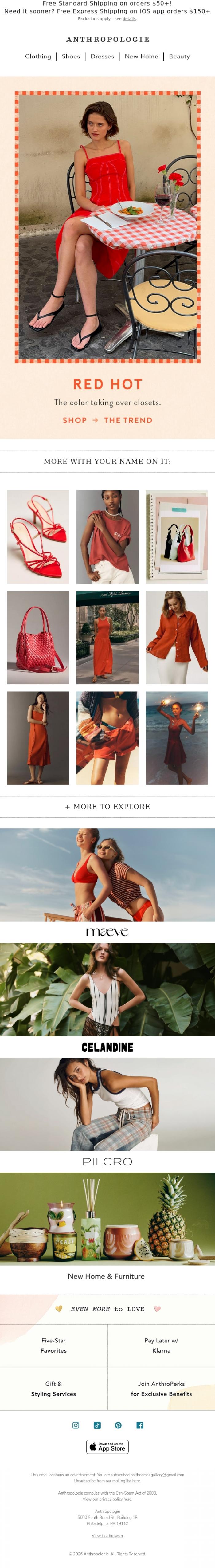 Email Design Inspiration from Anthropologie, Red is TRENDING 🚨