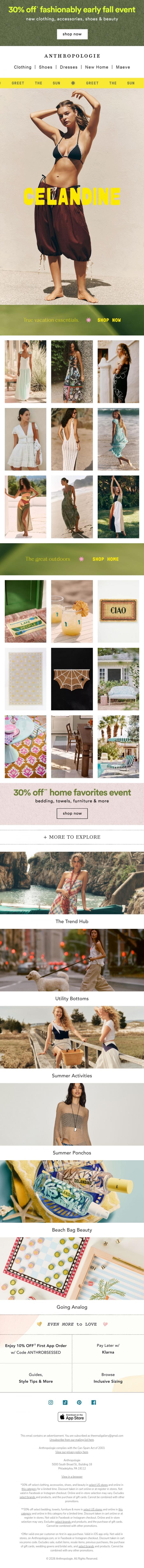 Email Design Inspiration from Anthropologie, Vacation in Celandine 🌴