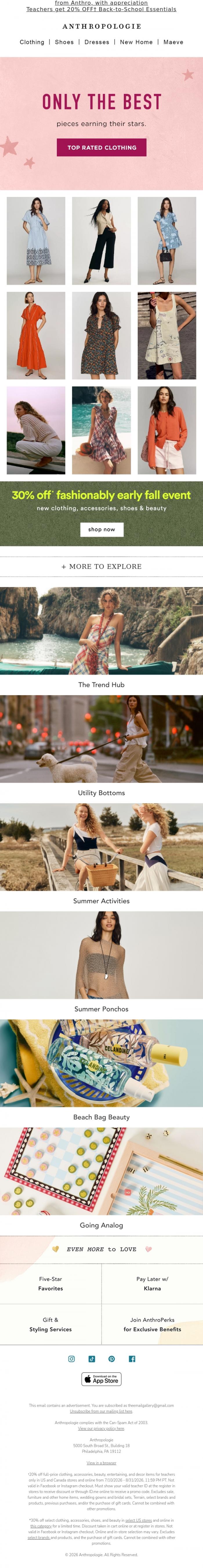 Email Design Inspiration from Anthropologie, Top rated styles inside ⭐
