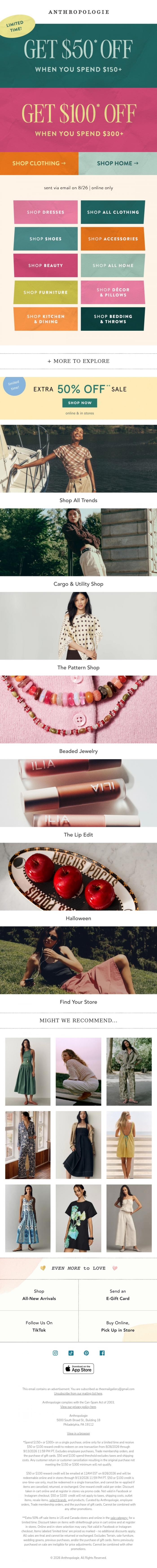 Email Design Inspiration from Anthropologie, Psst. Up to $100 could be yours!