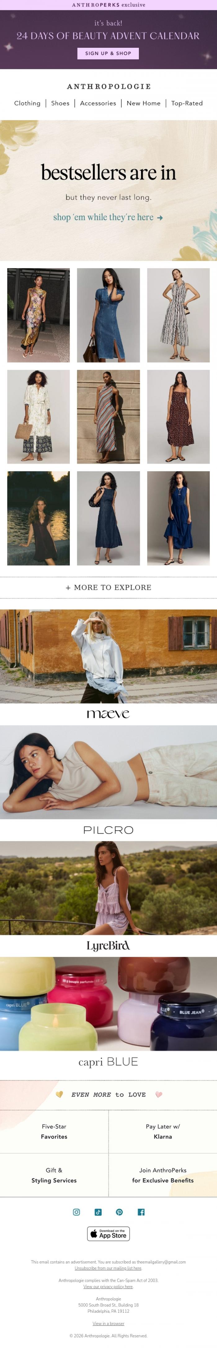 Email Design Inspiration from Anthropologie, Back in stock, but not for long