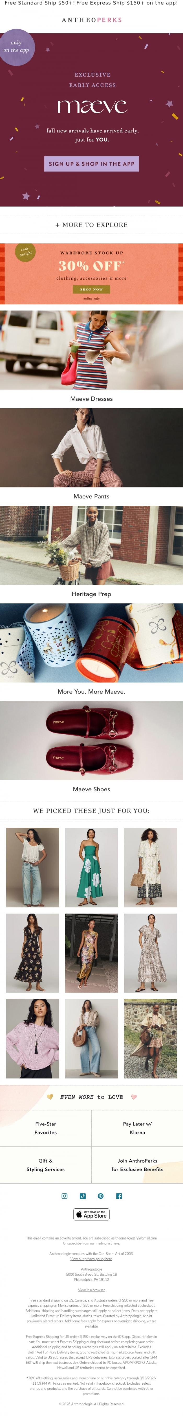 Email Design Inspiration from Anthropologie, Perksfest is here: Shop maeve first