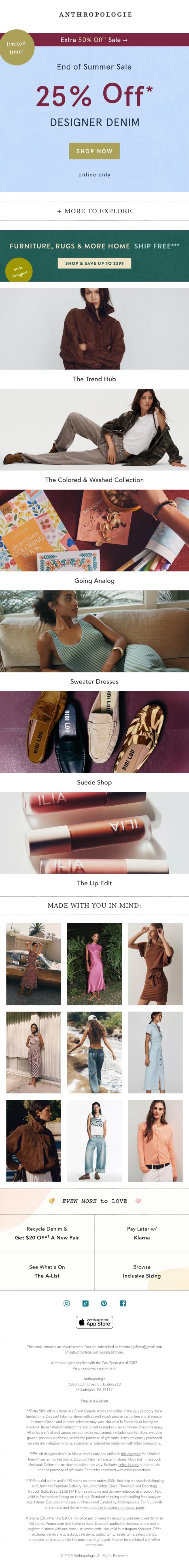 Email Design Inspiration from Anthropologie, 25% OFF designer denim