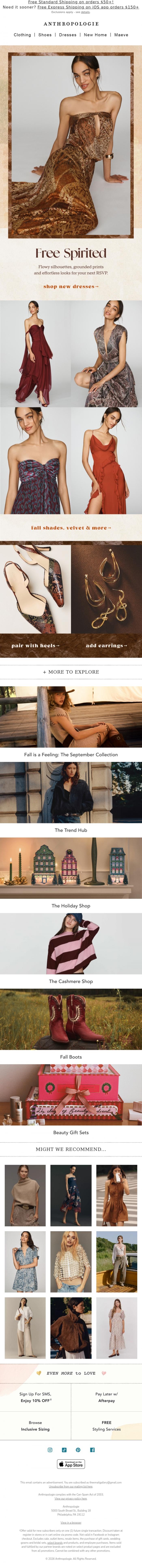 Email Design Inspiration from Anthropologie, For the free spirited