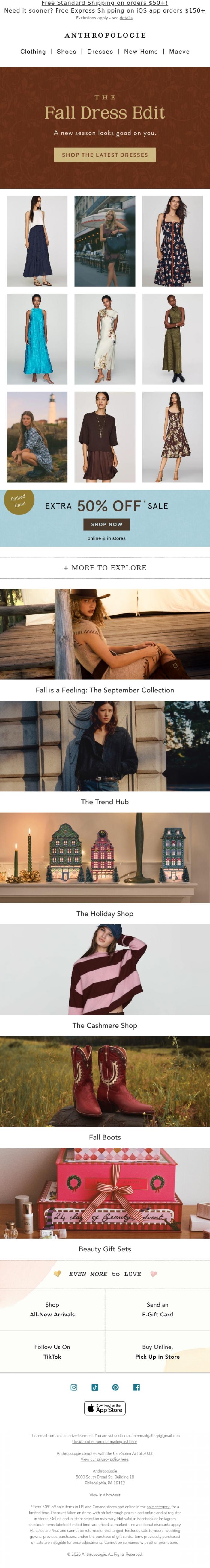 Email Design Inspiration from Anthropologie, Happening now: Extra 50% OFF Sale