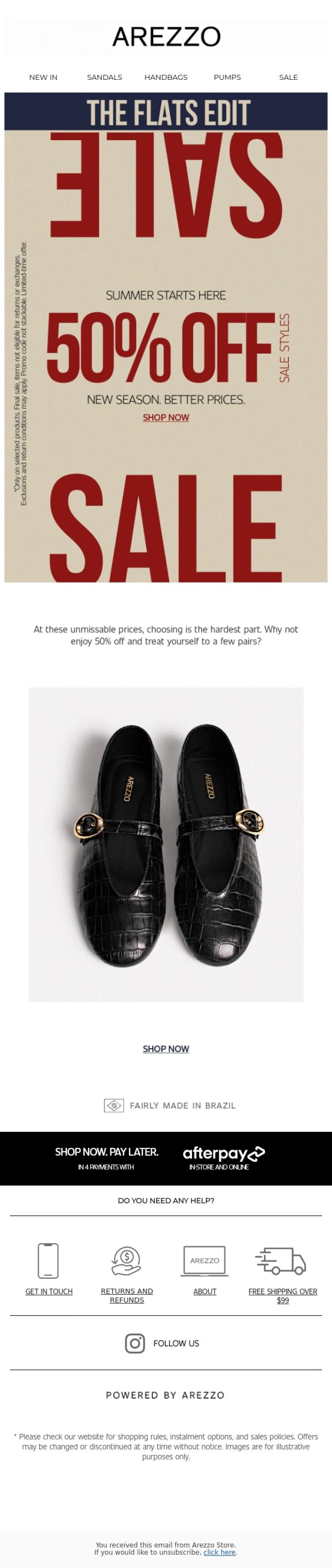Email Design Inspiration from Arezzo Store, Flats at half the price