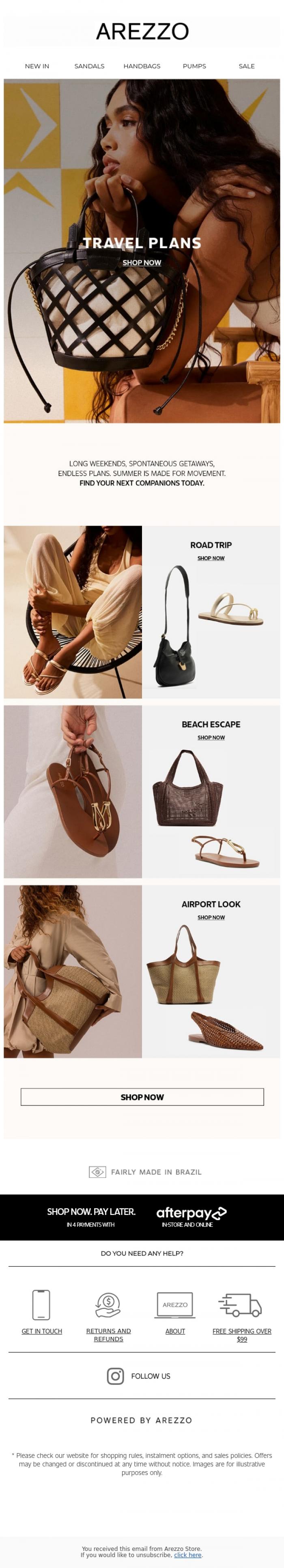 Email Design Inspiration from Arezzo Store, Getaway plans? Choose your companions