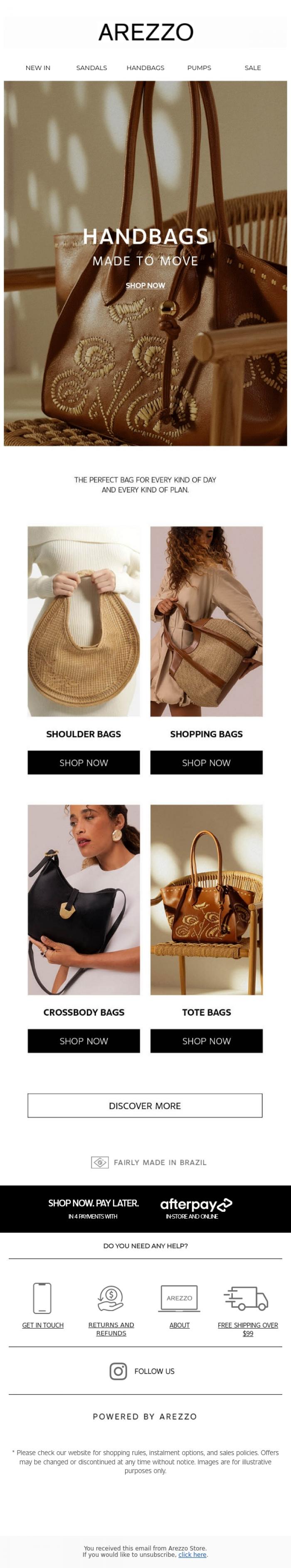 Email Design Inspiration from Arezzo Store, New bags, new energy