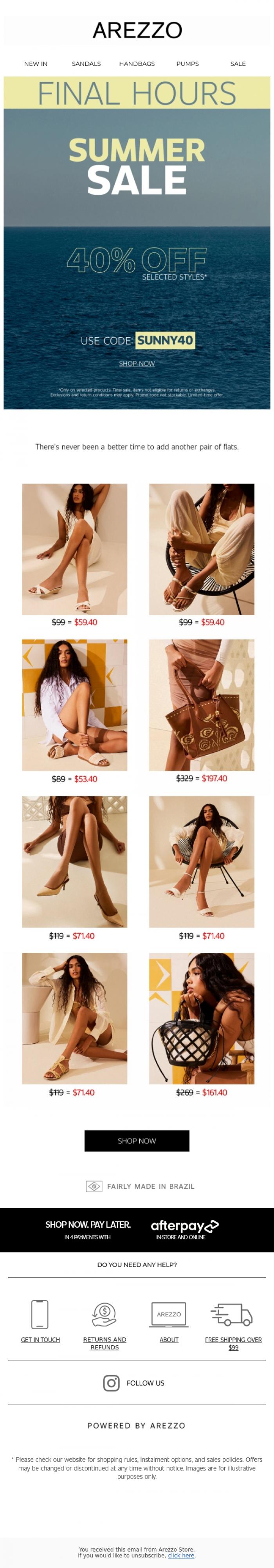 Email Design Inspiration from Arezzo Store, Almost gone: 40% OFF selected styles