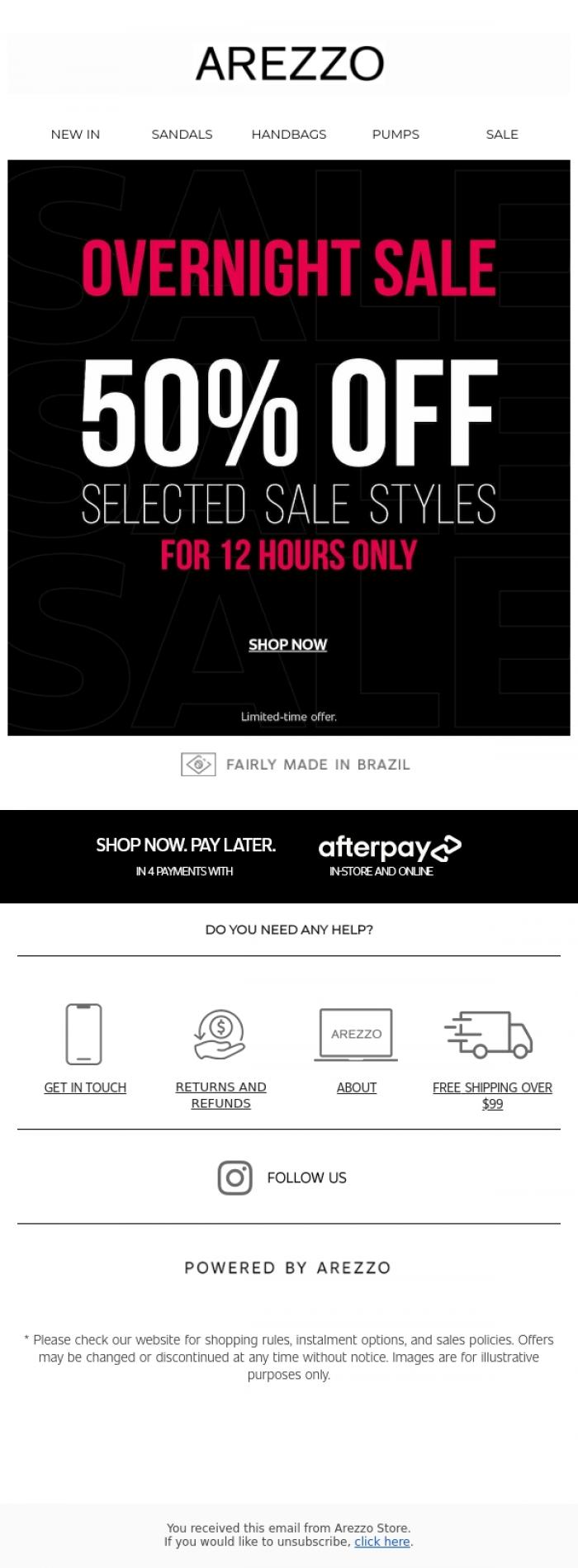 Email Design Inspiration from Arezzo Store, One Night Only