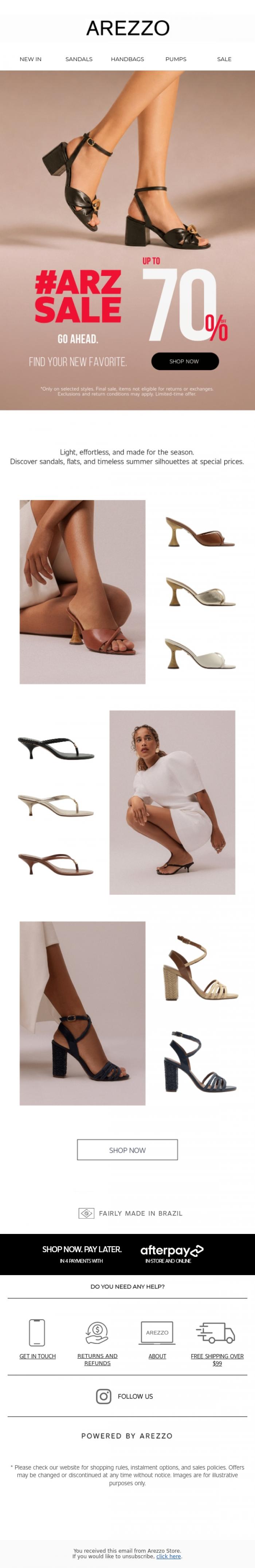 Email Design Inspiration from Arezzo Store, Up to 70% OFF. Why choose just one?