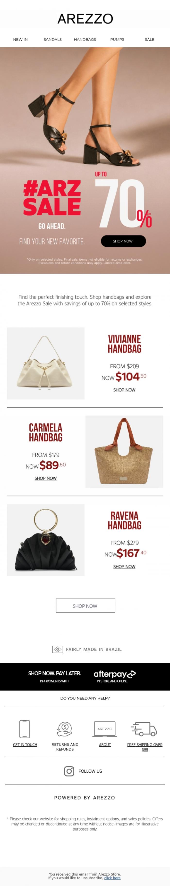 Email Design Inspiration from Arezzo Store, Handbags You'll Love Are on Sale