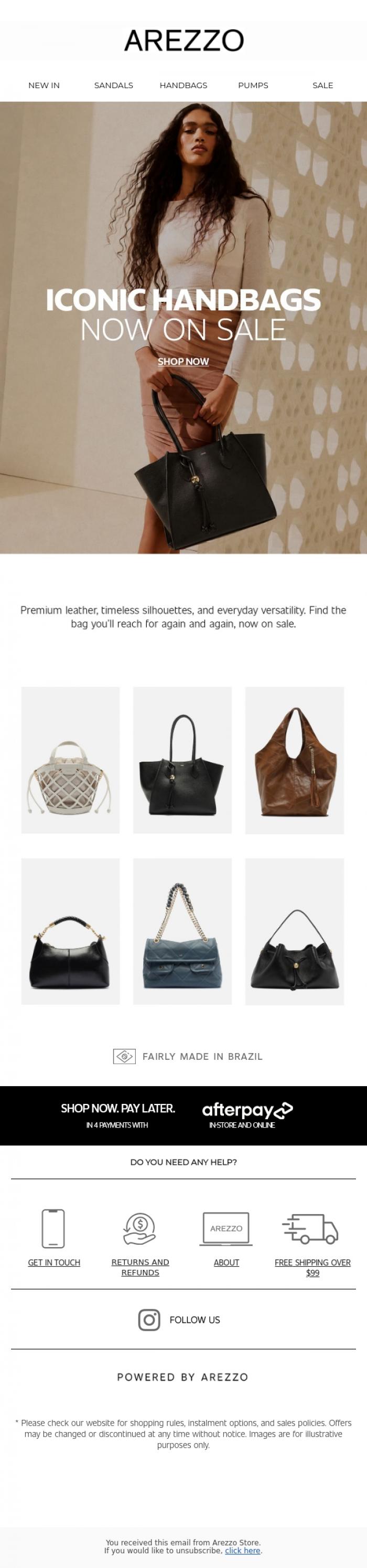 Email Design Inspiration from Arezzo Store, Leather bags on sale
