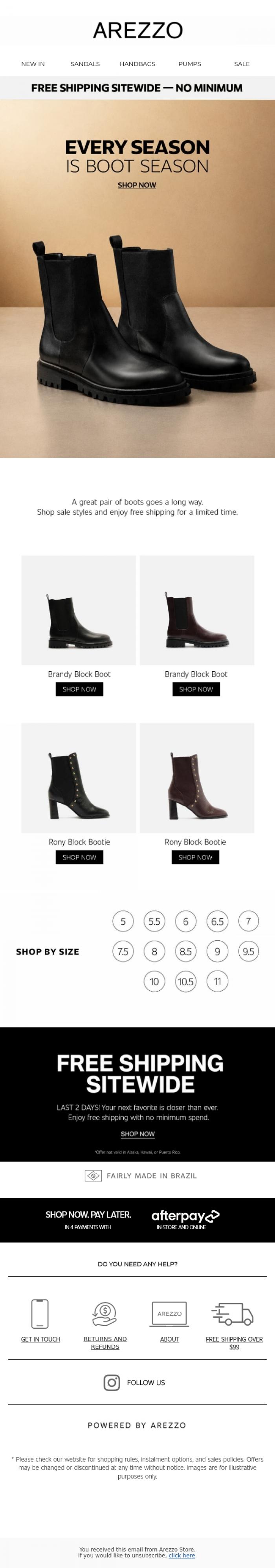 Email Design Inspiration from Arezzo Store, The Boot Sale Edit