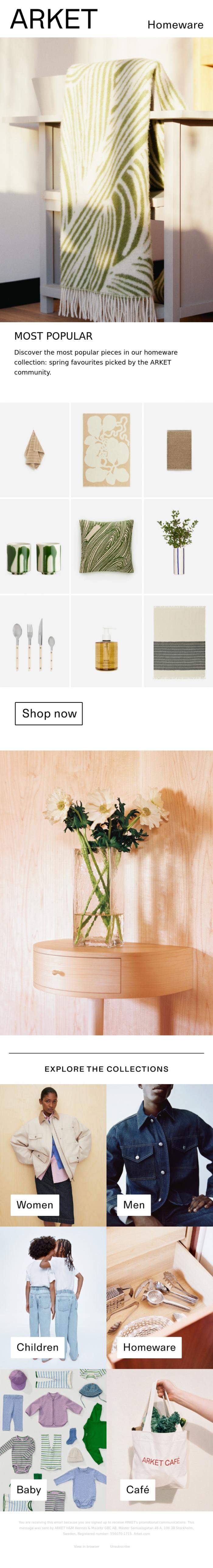 Email Design Inspiration from ARKET, Homeware - Most popular