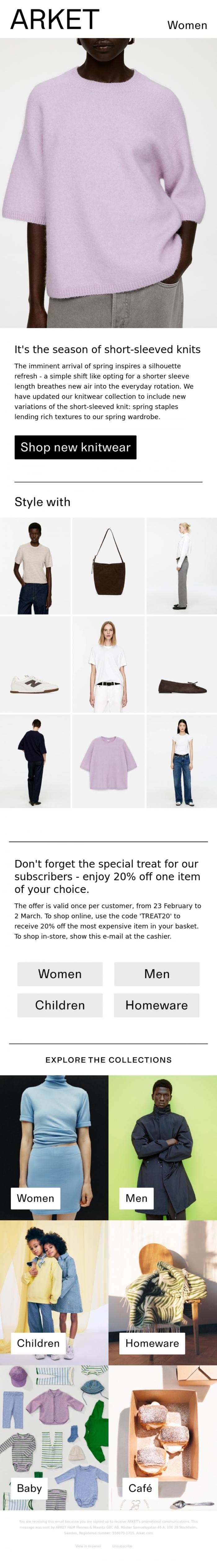 Email Design Inspiration from ARKET, In season: The short-sleeved knit
