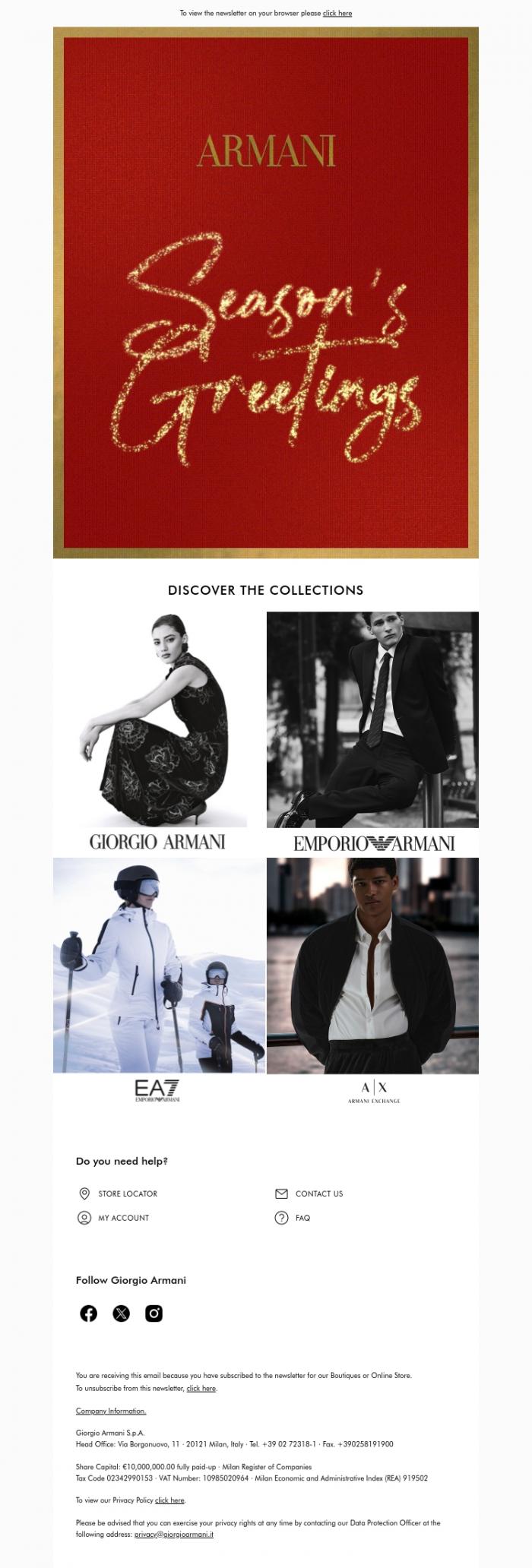 Email Design Inspiration from Armani, Special wishes for a Happy Holiday