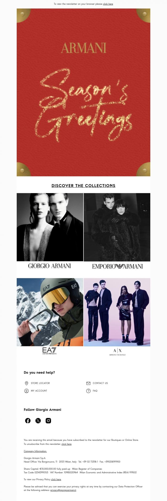Email Design Inspiration from Armani, Special wishes for a Happy Holiday