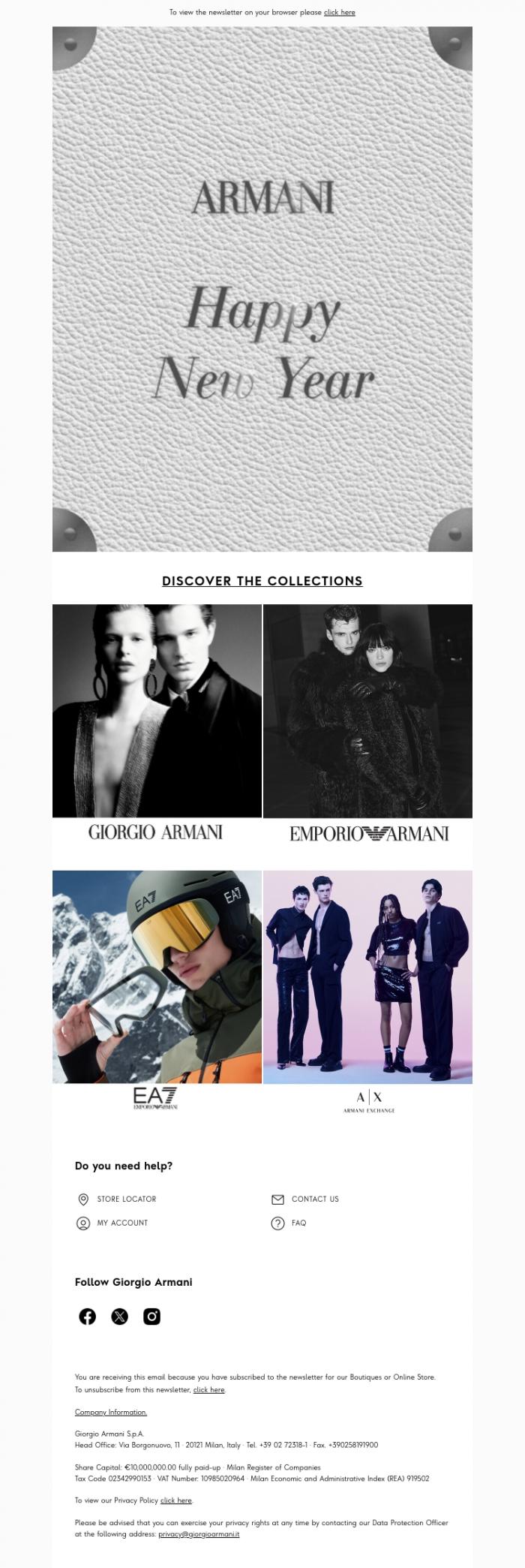 Email Design Inspiration from Armani, We wish you a Happy New Year