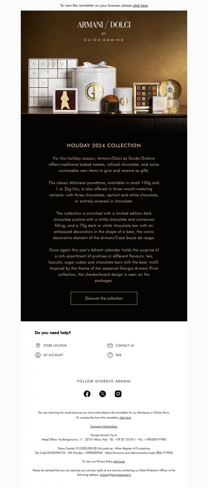 Email Design Inspiration from Armani / Dolci, Discover the Holiday 2024 Collection