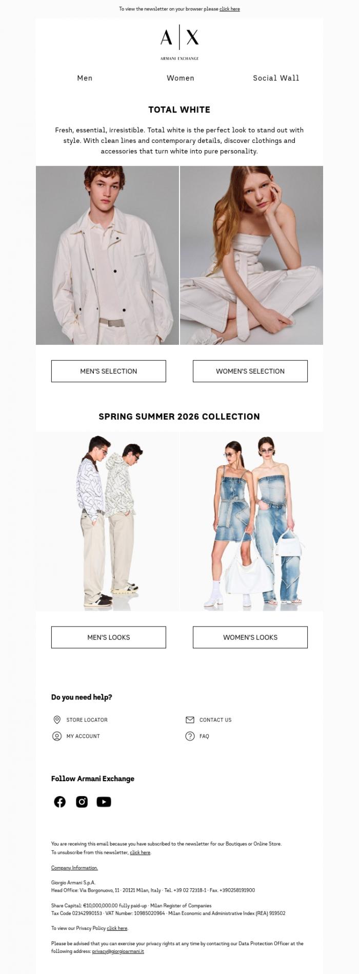 Email Design Inspiration from Armani Exchange, Discover total white looks