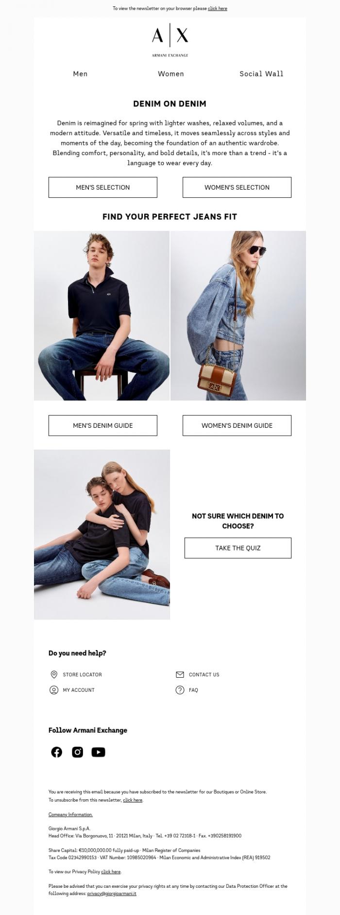 Email Design Inspiration from Armani Exchange, Denim: the season's key piece