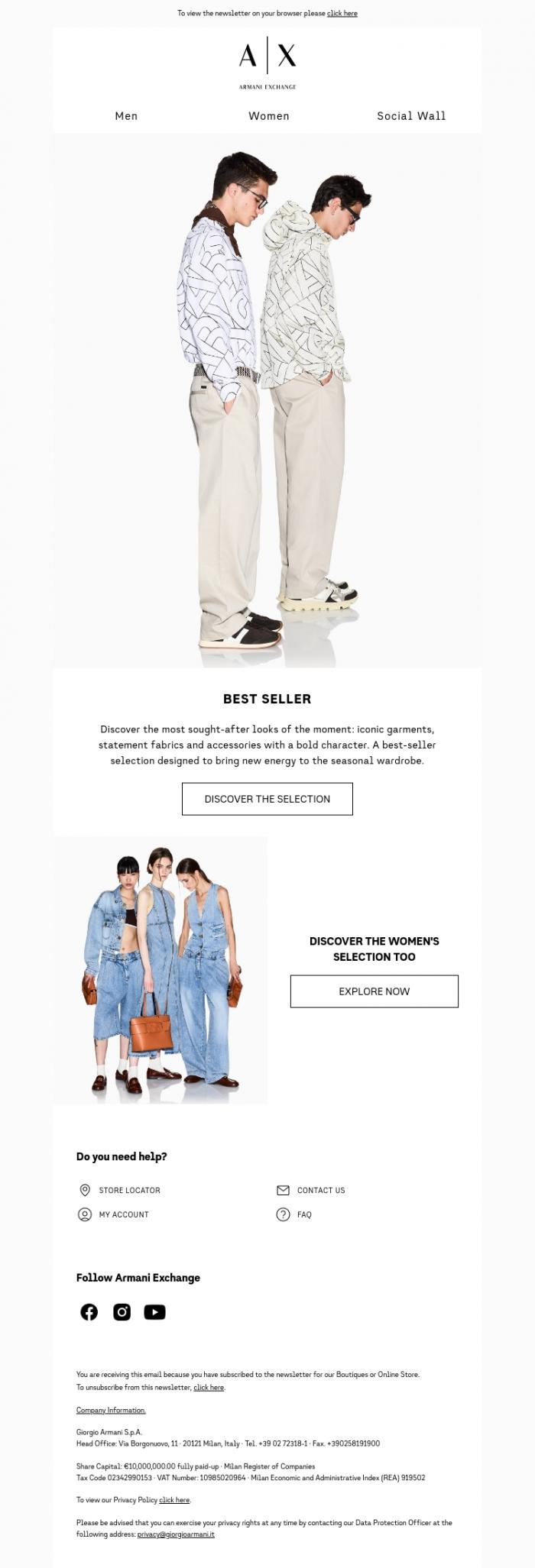 Email Design Inspiration from Armani Exchange, Discover the best sellers of the moment