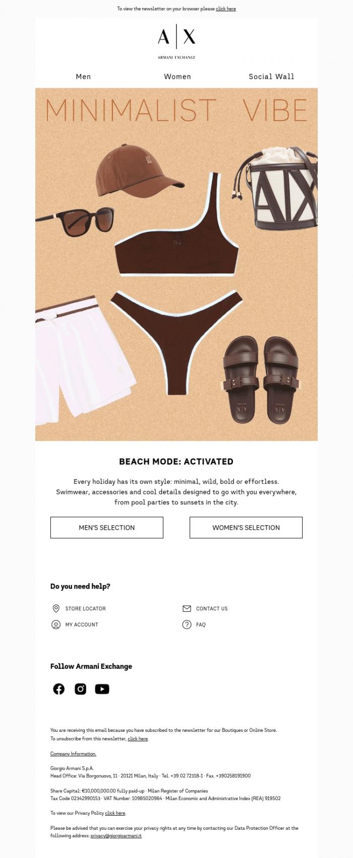Email Design Inspiration from Armani Exchange, Discover the beachwear selection