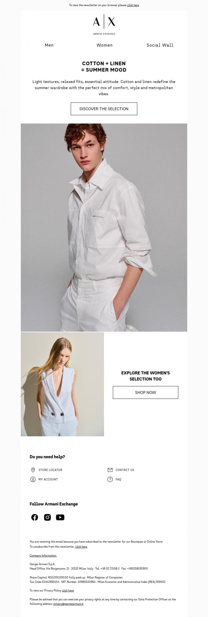 Email Design Inspiration from Armani Exchange, Heat-ready: fabrics for summer