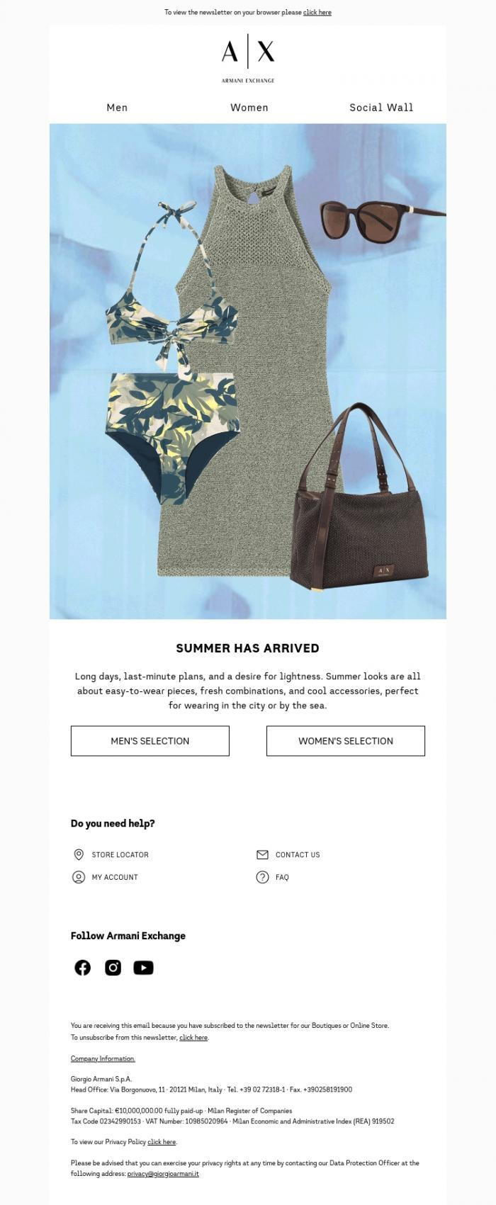 Email Design Inspiration from Armani Exchange, Summer looks, effortless mood
