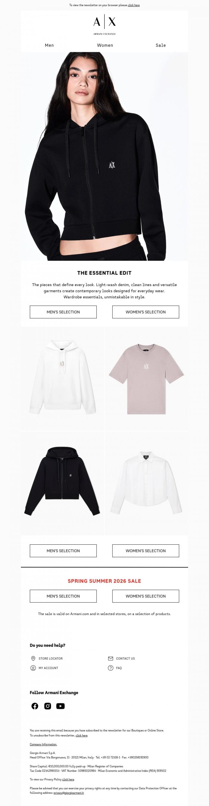 Email Design Inspiration from Armani Exchange, Wardrobe essentials