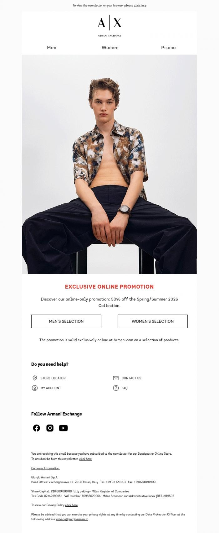 Email Design Inspiration from Armani Exchange, Online Only -50%