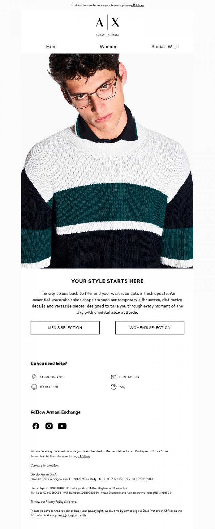 Email Design Inspiration from Armani Exchange, Discover the looks for your return to the city